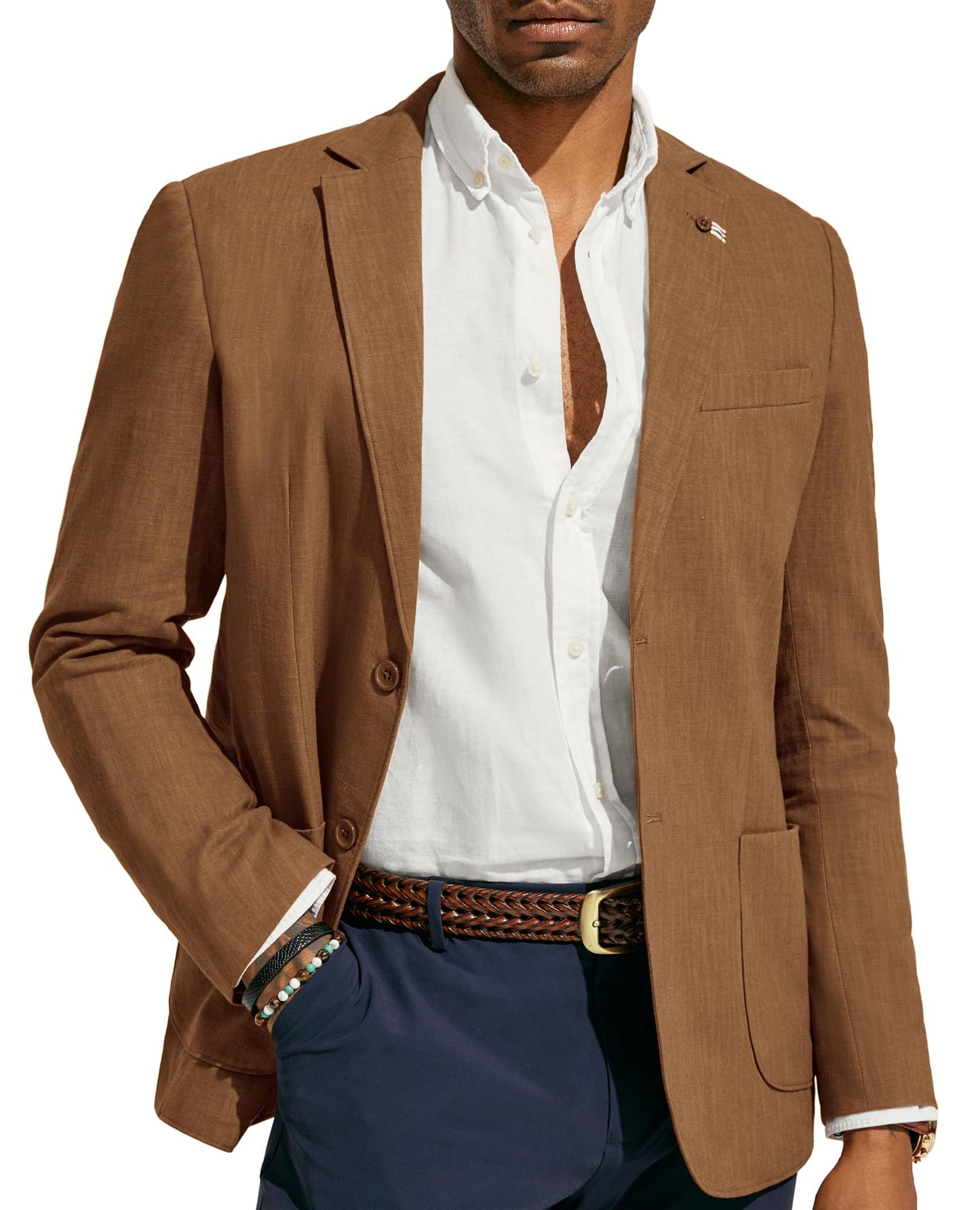 PJ PAUL JONES Mens Blazer Casual Cotton-Linen Sport Coat Lightweight 2 Button Unlined Suit Jackets