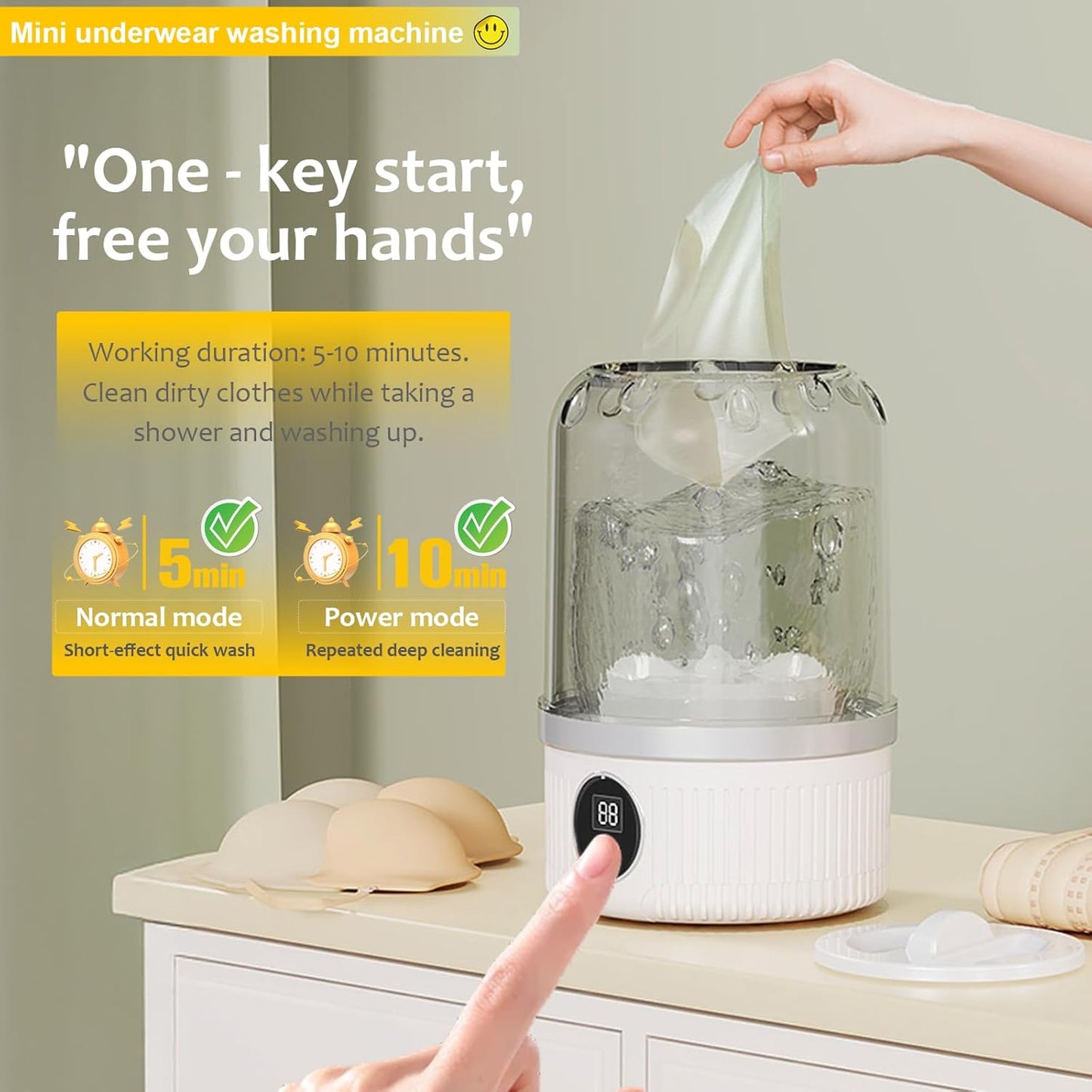 Underwear Washer, Portable Mini Washing Machine, 2025 Upgraded Mini Washings Machines, Rechargeable Cordless Washing-Machine, Laundry Cup for Bra, Underwear, Socks (white)