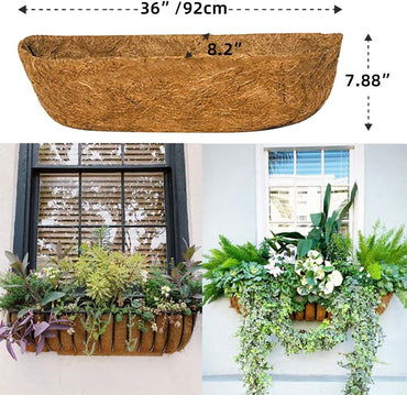 3Pcs 36“ Coco Liners for Planters, Pre-Formed Trough Coconut Fiber Liner Replacement for Window Box, Fence Flower Baskets, Garden Flower Pot (36 inch 3PCS)