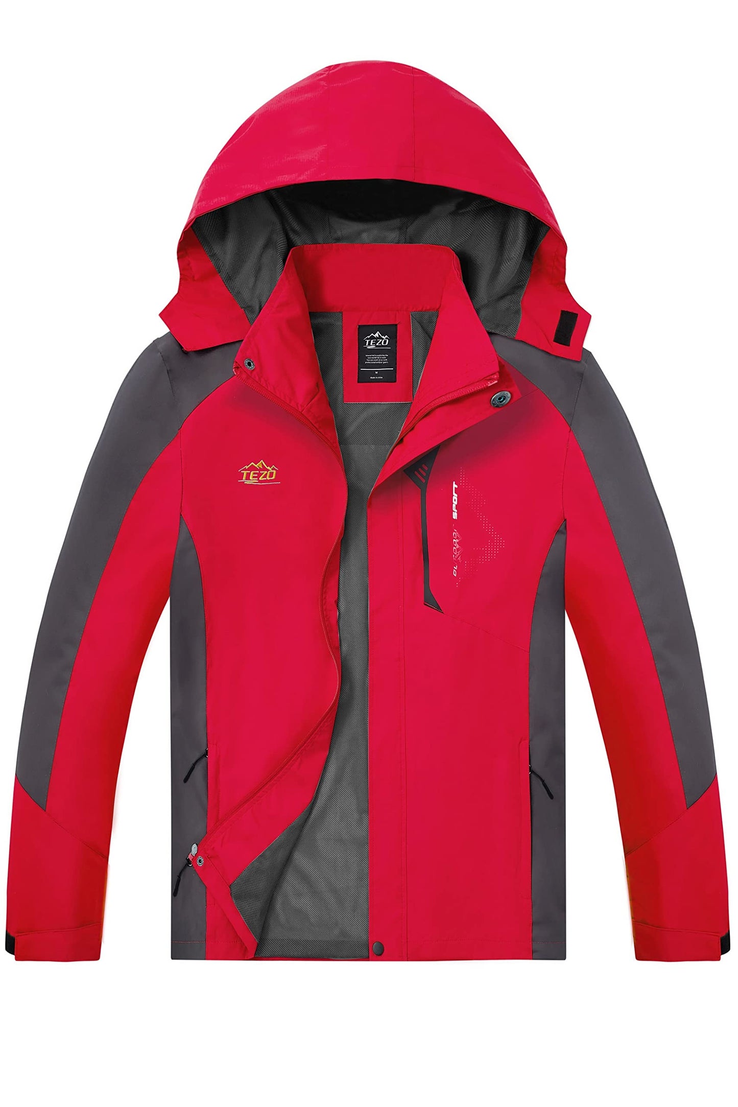 TEZO Mens Rain Jacket Waterproof with Hooded Hiking Coat Lightweight Windbreaker