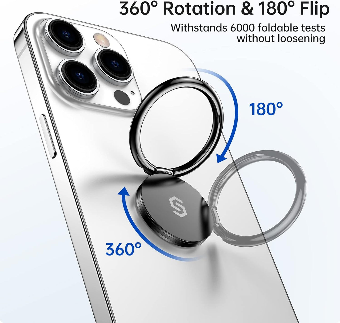 Syncwire Cell Phone Ring Holder Stand, 360 Degree Rotation Finger Ring Kickstand Polished Metal Phone Grip for Magnetic Car Mount Compatible iPhone 15 14 13 12 11, Samsung,Pixel,Smartphone Accessories