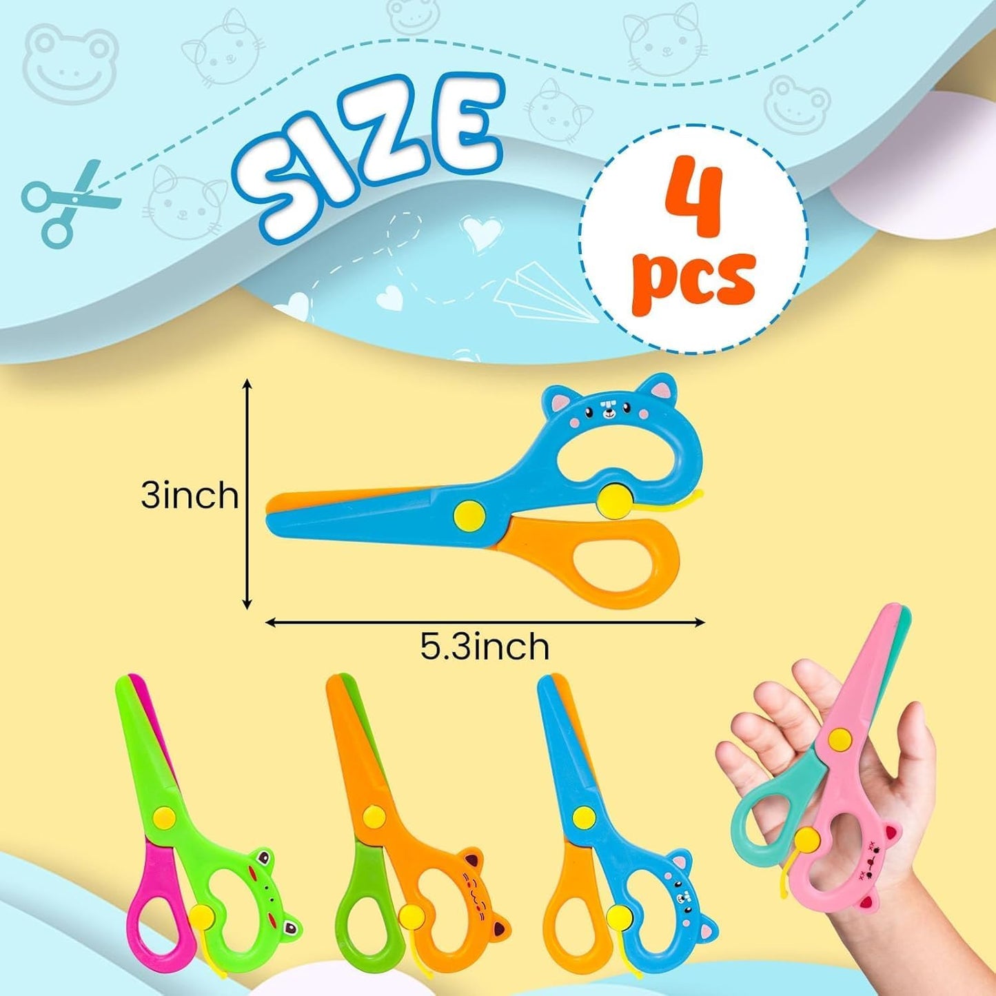 LOVESTOWN Kids Safety Scissors, 4PCS Blunt Tip Adaptive Cute Training Scissor for Kids & Children, Playdough Tools Cutting Skills Preschool Training Activity, Scrapbooking, Creative Art Supplies
