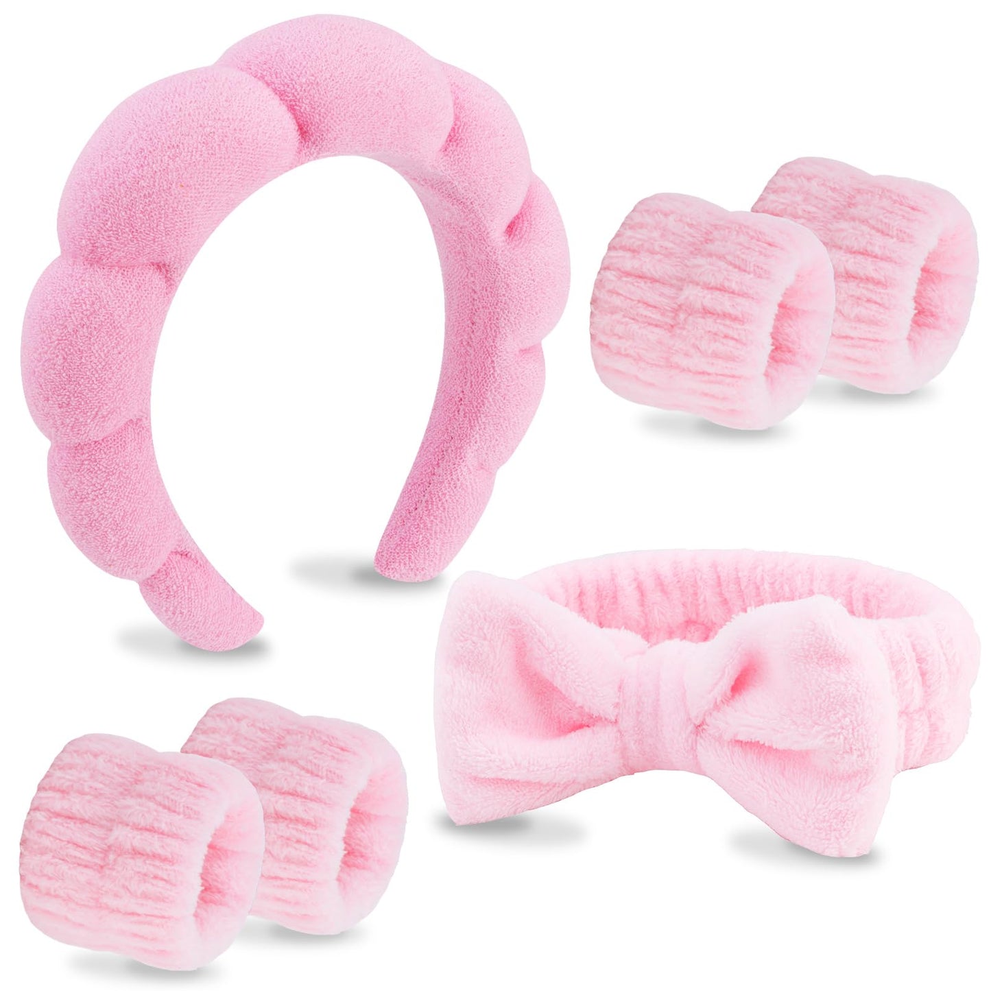 VELSCRUN 6 Pack Spa Headband, Makeup Headband, Face Wash Headbands, Skincare Headbands, Black Sponge Hair Band Bow Tie Spa Head Band for Washing Face Wristband Set Hair Accessories for Women Gifts