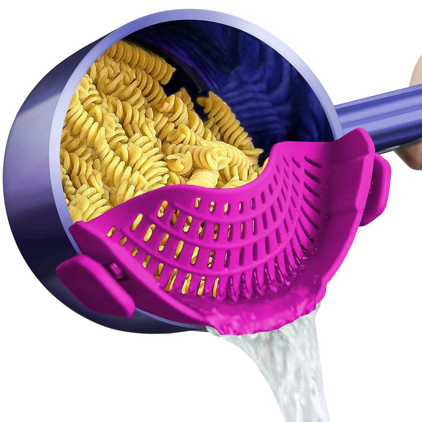 AUOON Clip On Strainer Silicone for All Pots and Pans, Pasta Strainer Clip on Food Strainer for Meat Vegetables Fruit Silicone Kitchen Colander