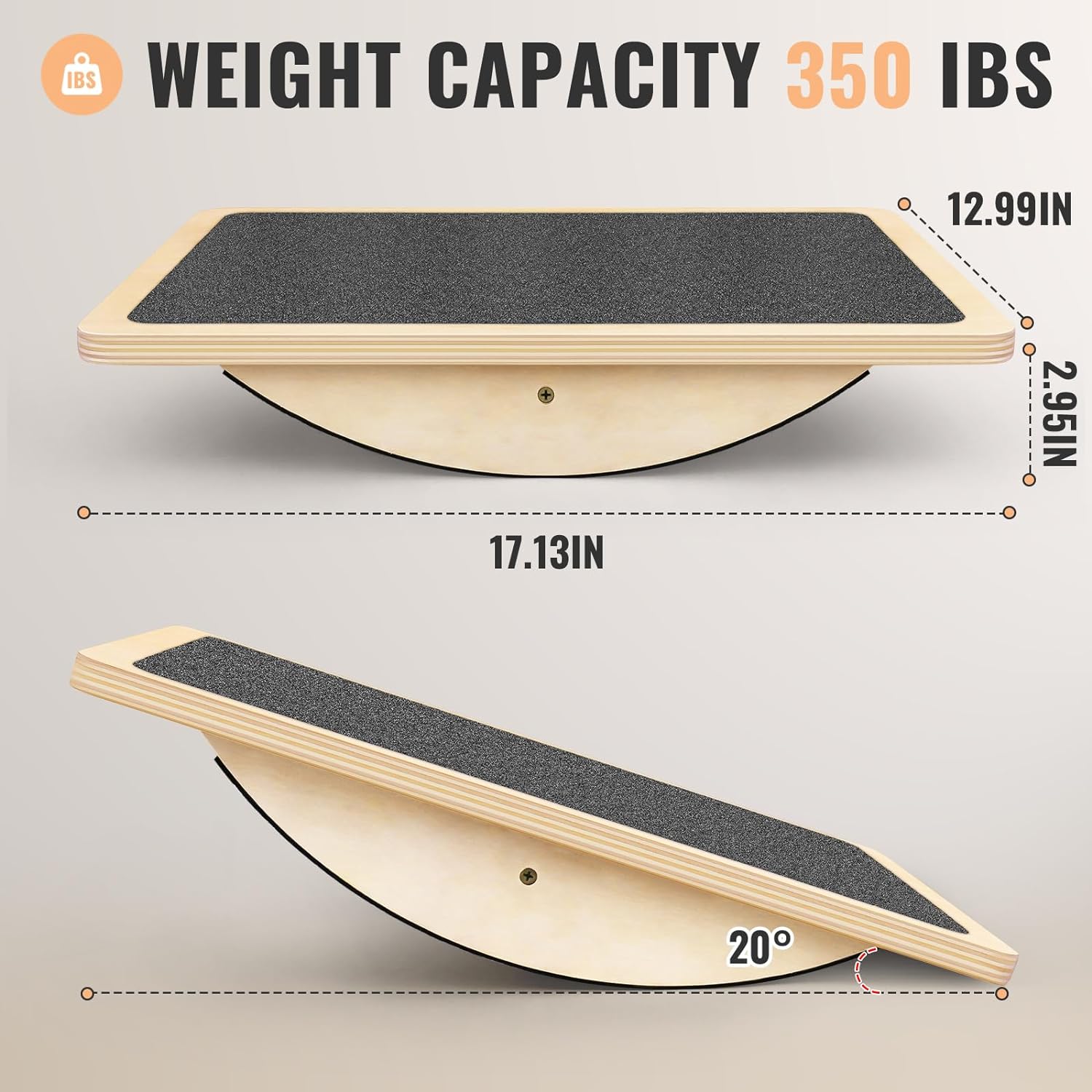 Professional Balance Board for Adults - Anti-Slip 350LBS Wobble Board for Physical Therapy, Standing Desk, Core Strength - Wooden Rocker Board