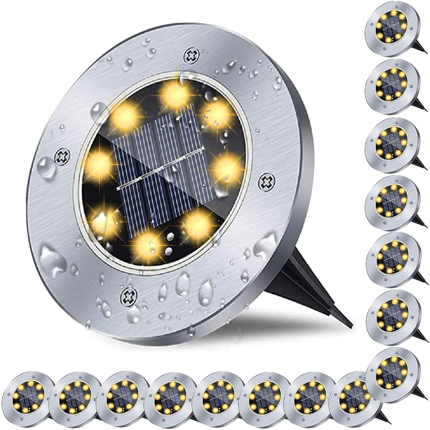 Solar Ground Lights, Waterproof Solar Garden Lights, Upgraded Outdoor Garden Waterproof Bright in-Ground Lights, Landscape Lights for Pathway,Yard,Deck,Lawn,Patio,Walkway (12 Pack Warm Light