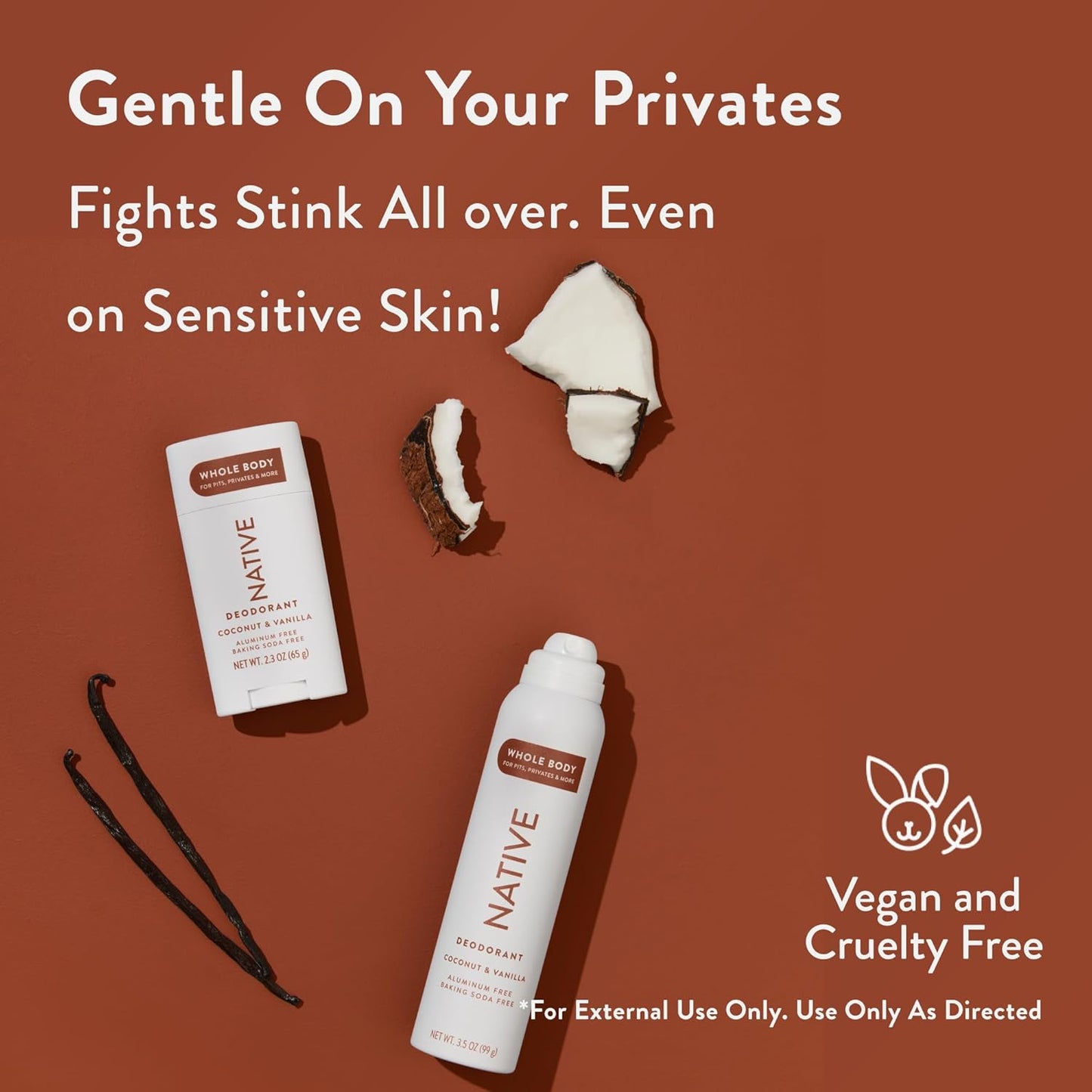 Native Whole Body Deodorant Stick Contains Naturally Derived Ingredients, Deodorant for Men and Women | 72 Hour Odor Protection, Aluminum Free with Coconut Oil and Shea Butter | Coconut & Vanilla