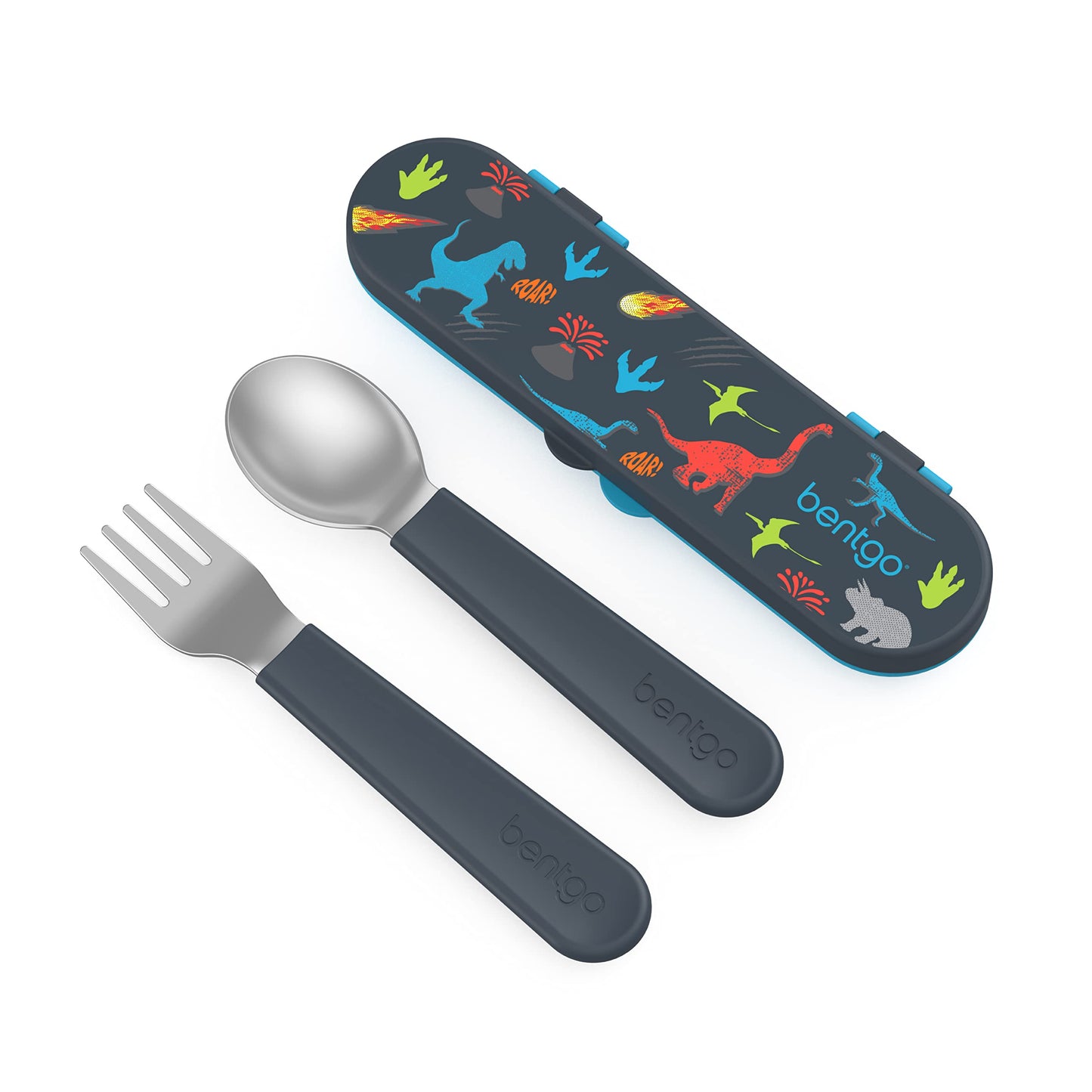 Bentgo® Kids Stainless Steel Utensil Set - Reusable Fork, Spoon & Storage Case - High-Grade BPA-Free Stainless Steel, Easy-Grip Handles, Dishwasher Safe for School Lunch, Travel & Outdoors (Purple)