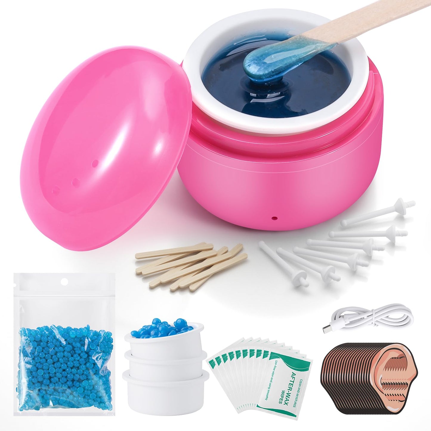 Nose Wax Kit - Portable Wax Warmer for Hair Removal with 100g Wax, 24 Applicators, 12 Nose Hair Sticks 3 Silicone Pots, Wax Melt Warmer Waxing Kit for Women and Men - Black