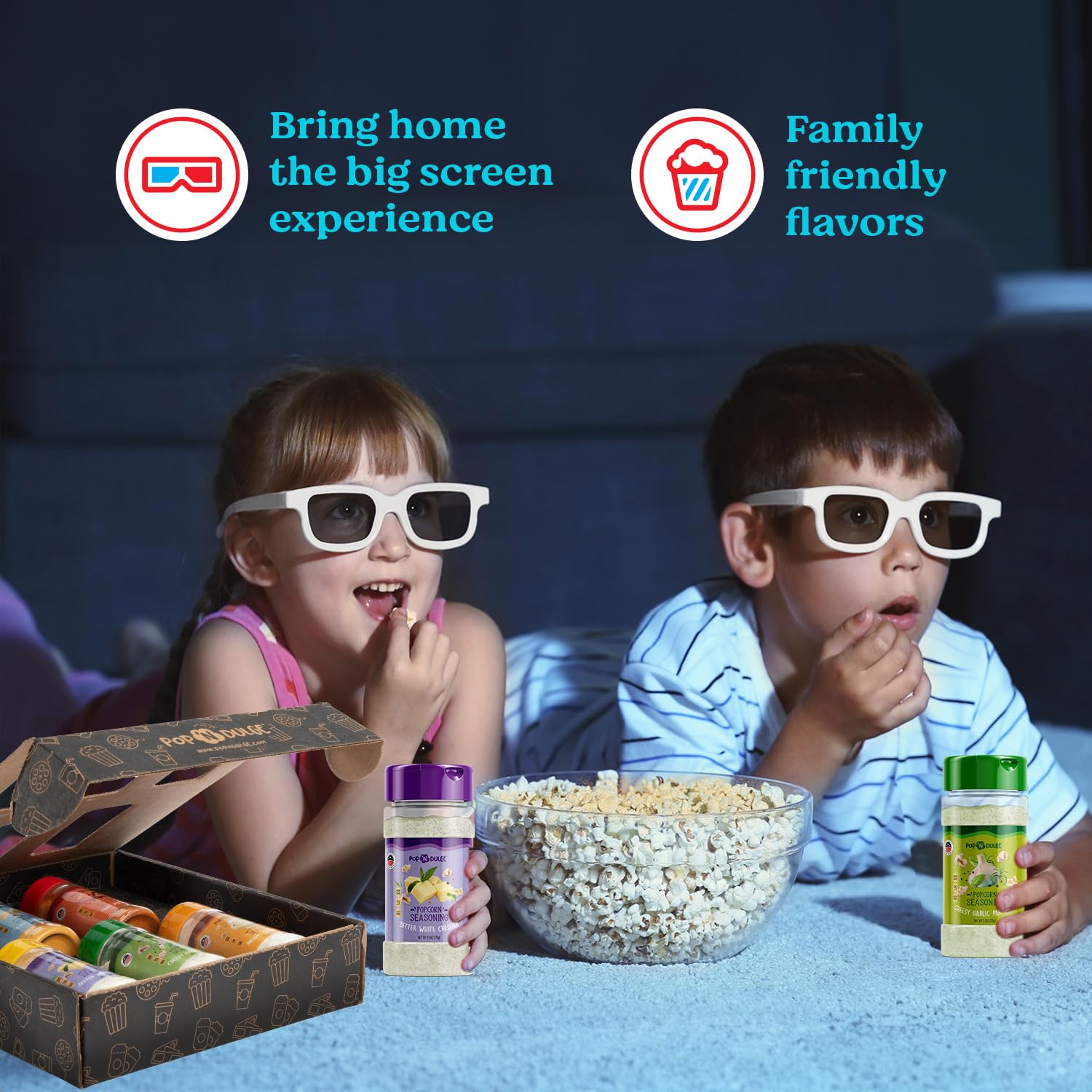 Popcorn Seasoning Popcorn Flavoring Variety Pack Gifts Set of 5 Popcorn Salt 2.5 OZ Shakers, Non-GMO Toppings, Movie Night Supplies Gift Basket, Popcorn Gift Set, Gift Ideas