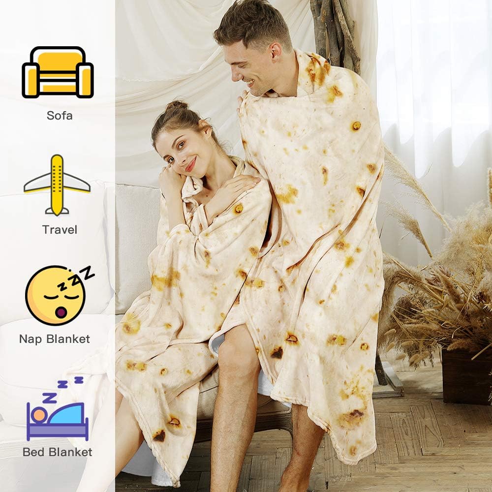Admitrack Tortilla Blanket, Funny Realistic Round Burrito Throw for Adults & Kids (Double Sided)