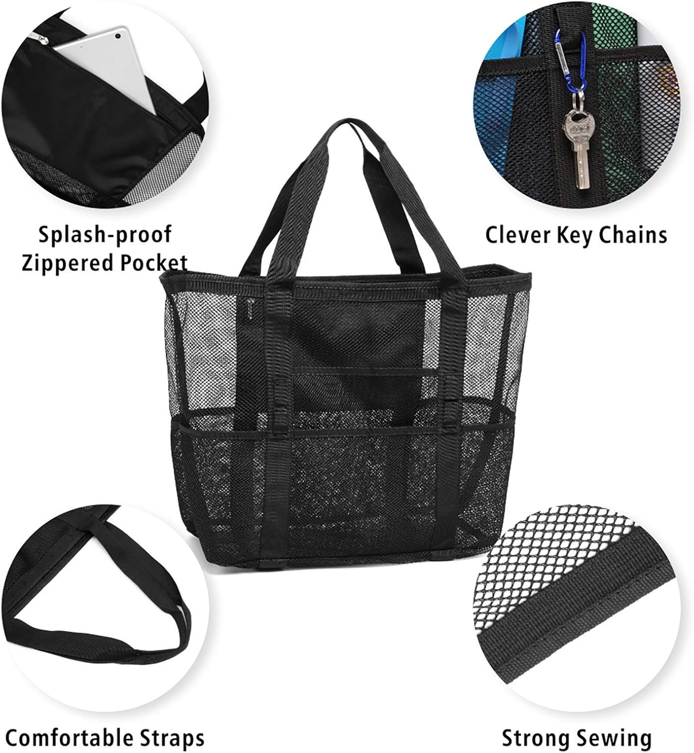 F-color Mesh Beach Bag Family - 9 Pockets Large Beach Tote for Cruise Vacation Essentials