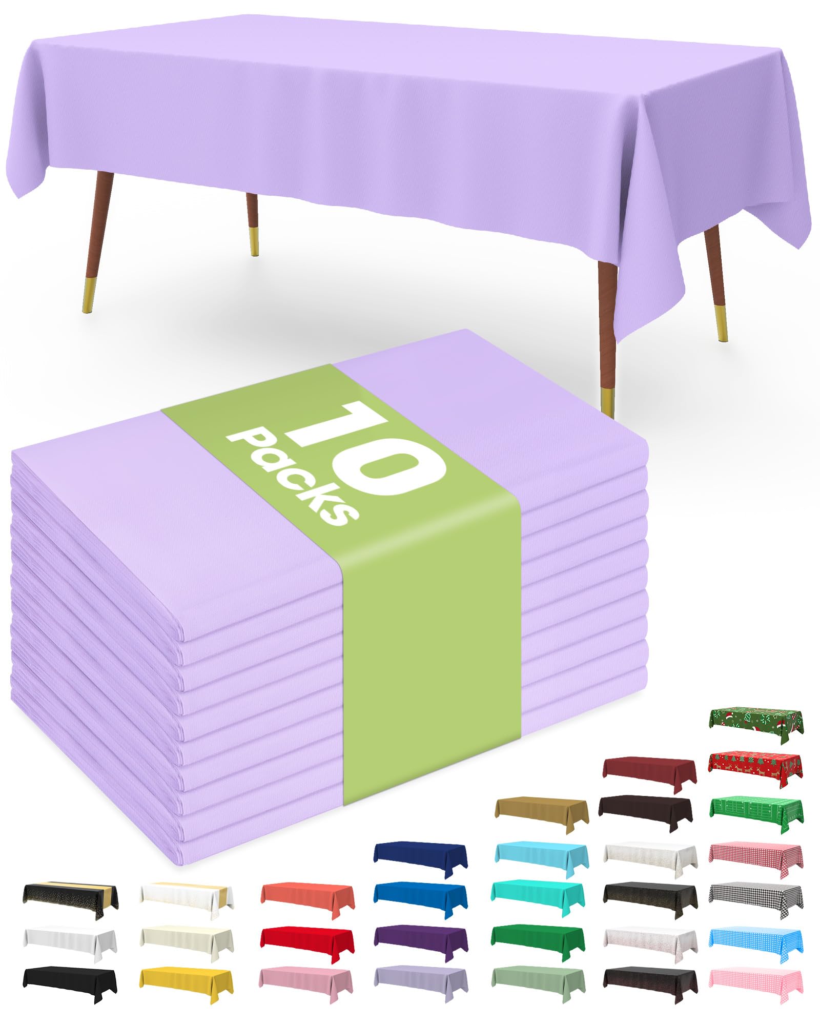 Pureegg Plastic Table Cloth Disposable 10 Pack, 54 x 108 Inch Table Cloths, Party, Picnic, Wedding, Decorative Tablecloths, Rectangle, White Plastic Cover, Leakproof & Sturdy, White