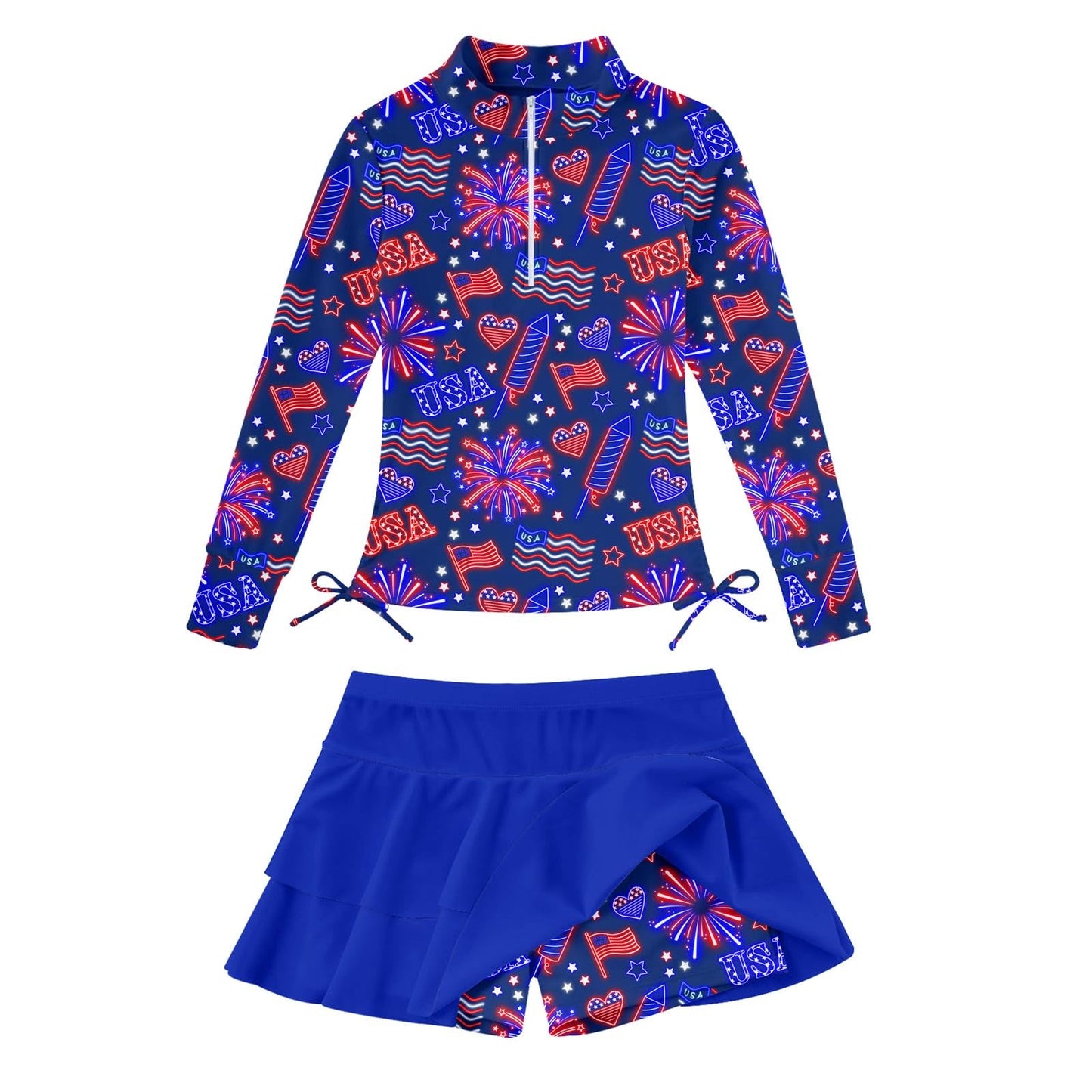 Vogseek 3-12T Girls Rash Guard 2 Pieces Bathing Suit Long Sleeve Swimsuit Swimming Skirt with Shorts Swimwear