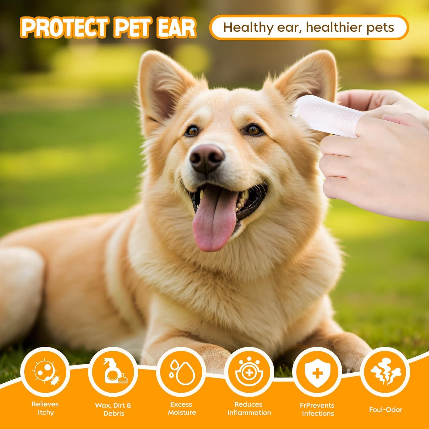 NEENCE Ear Finger Wipes for Dogs & Cats,Dog Ear Cleaner Finger Wipes, Soothing Cleansing Deodorizing Ear Care Wipes for Cat and Dog, Effectively Remove Ear Wax for Dogs & Cats(60 Pcs, Unscented)