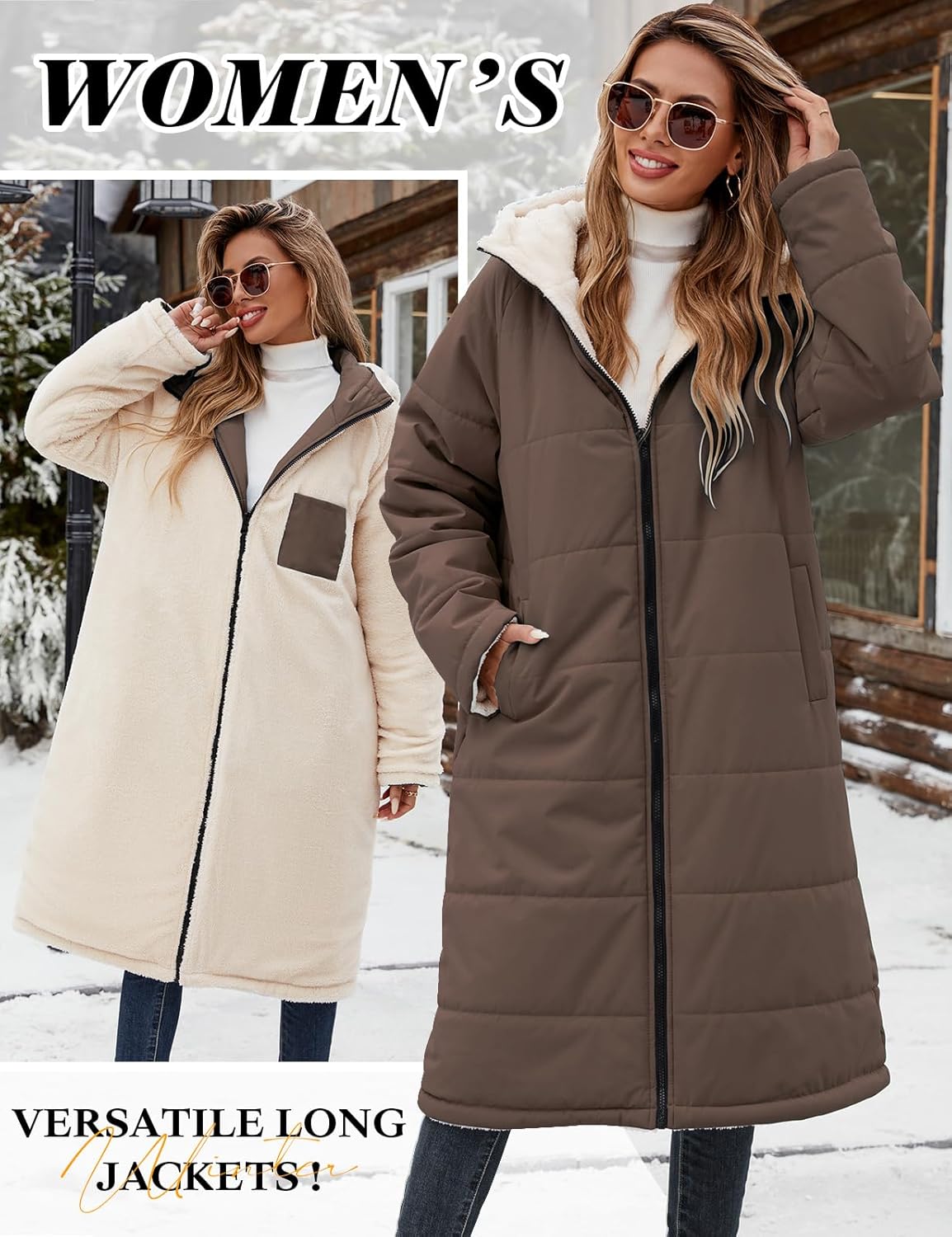 Women Winter Coats Fleece Long Coats Jackets Oversized Warm Down Jacket with Hood