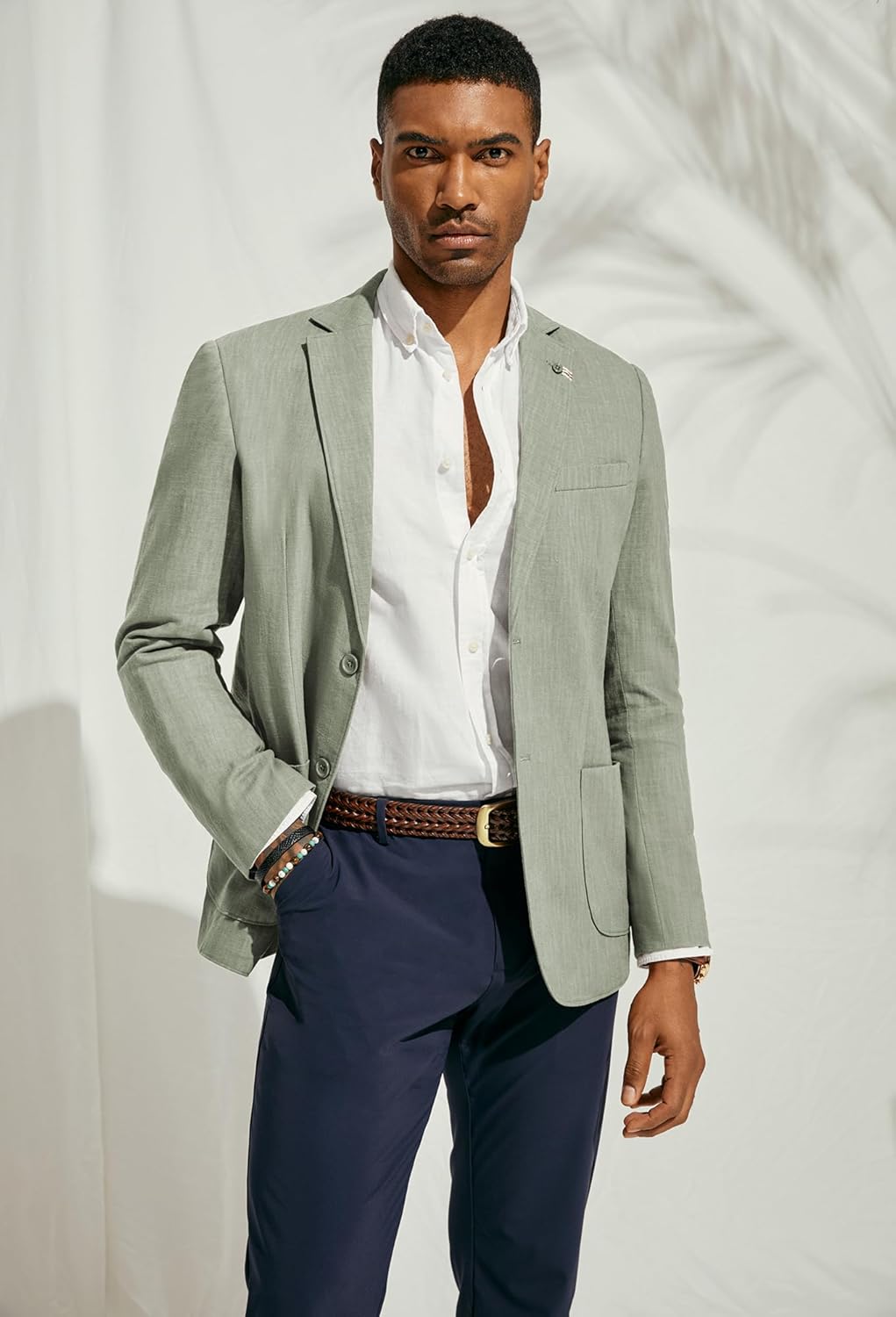 PJ PAUL JONES Mens Blazer Casual Cotton-Linen Sport Coat Lightweight 2 Button Unlined Suit Jackets