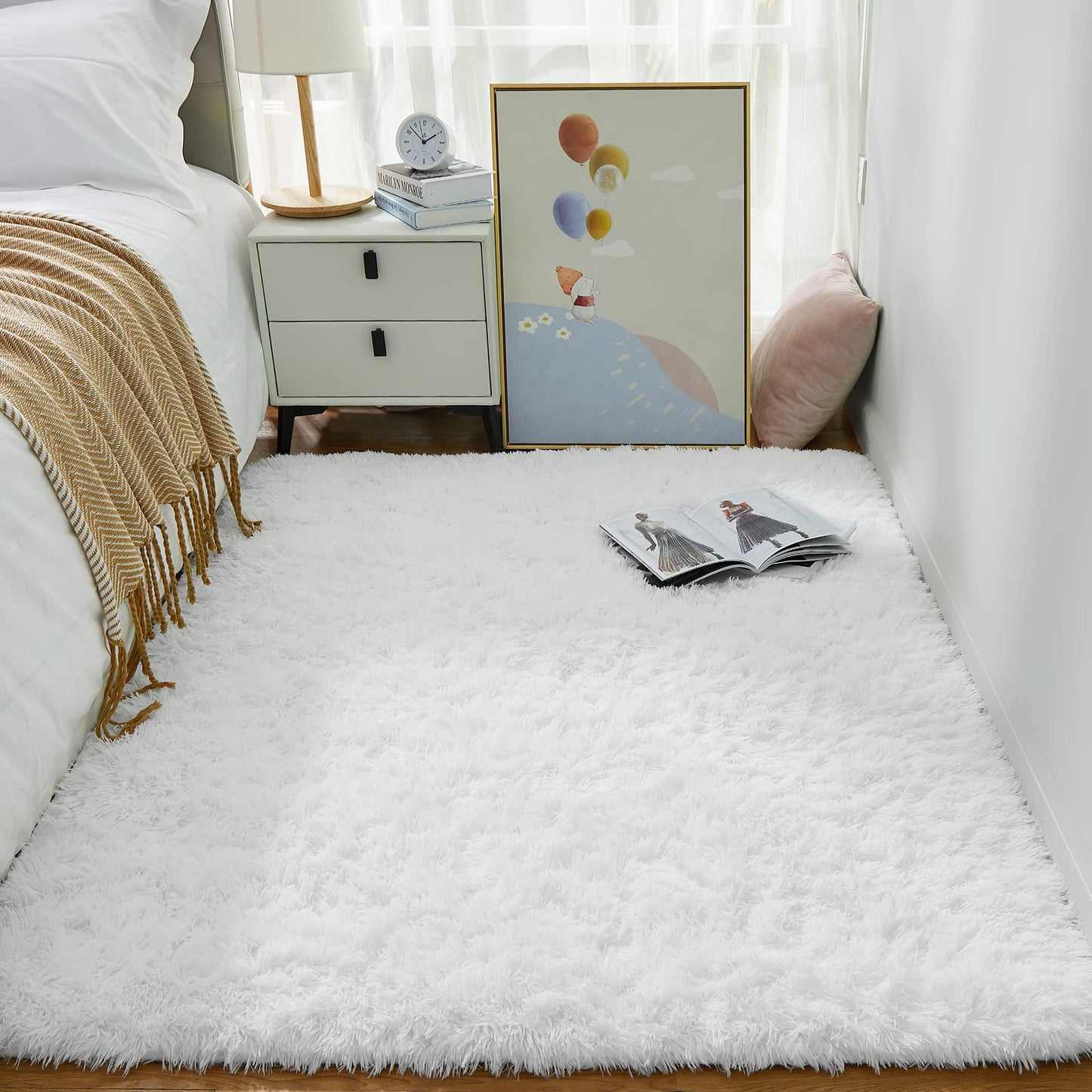Ophanie Area Rugs for Bedroom Living Room, Grey Fluffy Fuzzy Shag Shaggy Soft Plush Carpet, 4x6 Indoor Floor Gray Rug for Kids Home Dorm Decor Aesthetic