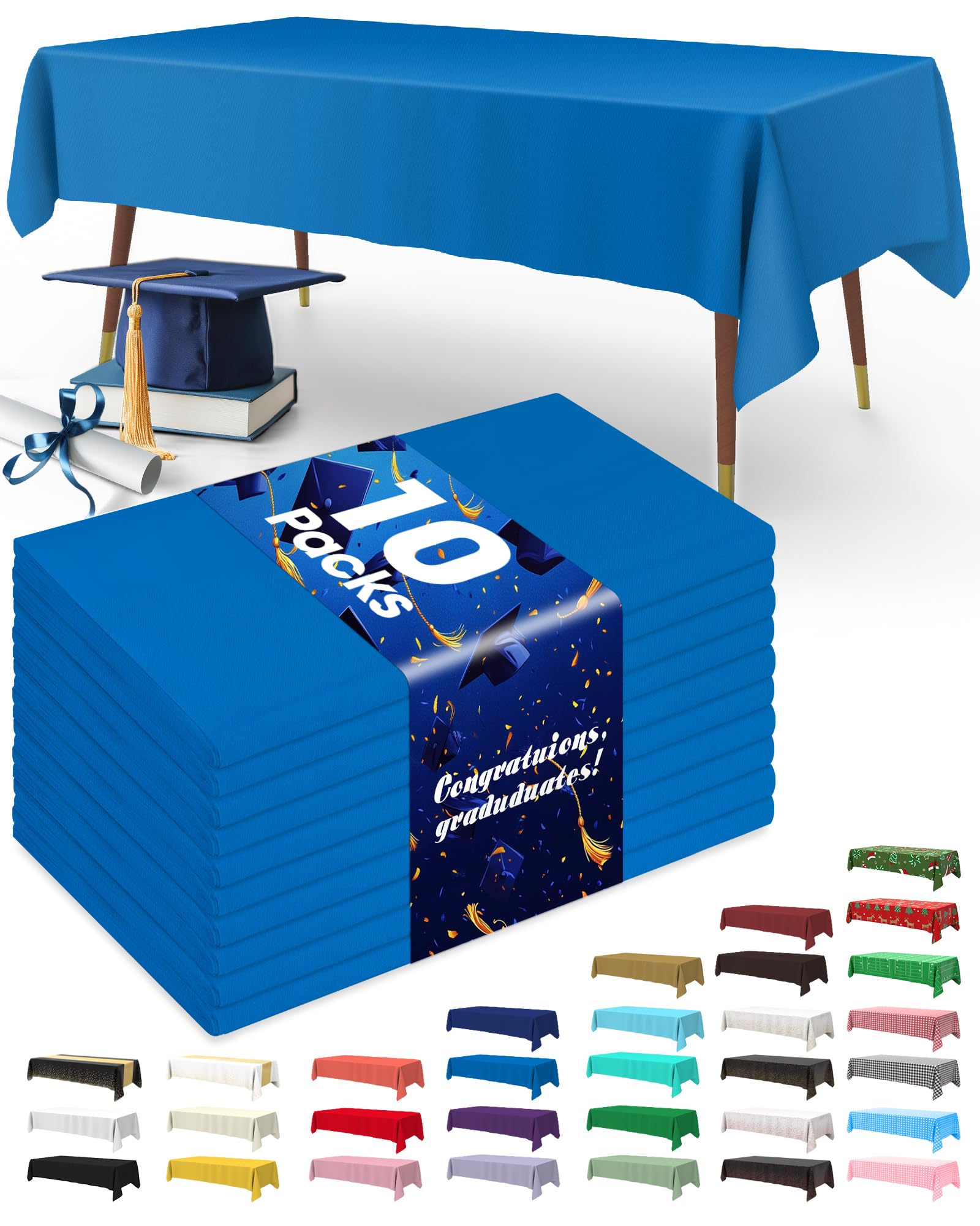 Pureegg Plastic Table Cloth Disposable 10 Pack, 54 x 108 Inch Table Cloths, Party, Picnic, Wedding, Decorative Tablecloths, Rectangle, White Plastic Cover, Leakproof & Sturdy, White