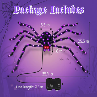 Halloween Spider Lights with Timer 73 LED Giant Fuzzy Spider Halloween Decor for Indoor Outdoor Halloweens Decorations Yard Porch Haunted House Scary Spider Web Display