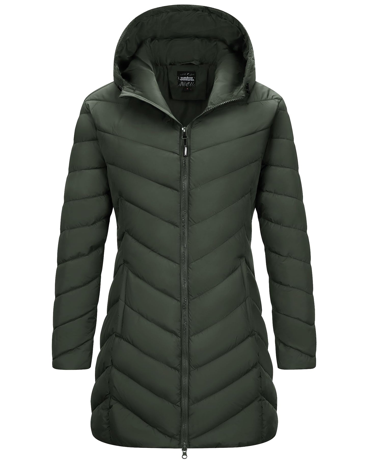 Outdoor Ventures Women's Long Hooded Lightweight Puffer Coat Quilted Insulated Winter Jacket
