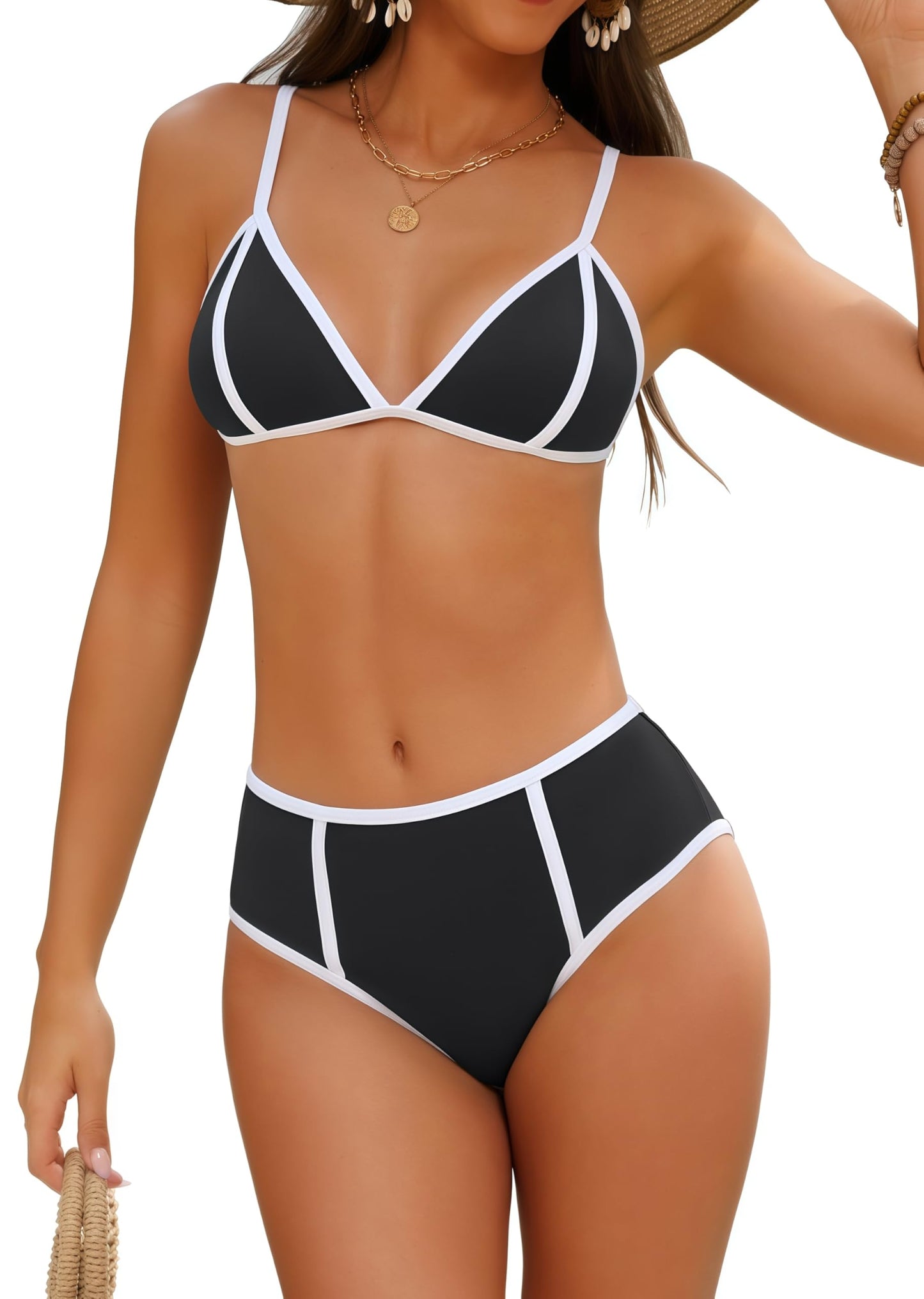 geluboao Bikini Sets for Women Two Piece Color Block Swimwear Sexy Triangle High Cut Swimsuit