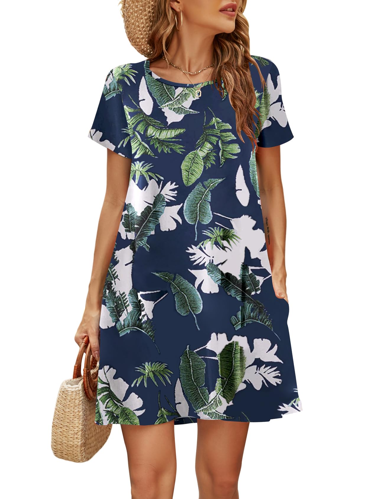Halife Womens Summer Casual Tshirt Dress Loose Lace Hem Short Sleeve Beach Sundresses with Pockets