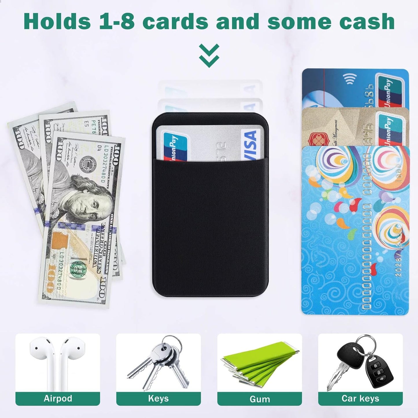 3Pack Cell Phone Card Holder Pocket for Back of Phone,Stretchy Stick on Wallet Credit Card ID Case Pouch Sleeve Self Adhesive Sticker with Flap for iPhone Samsung Galaxy-2Black+1Navy Blue