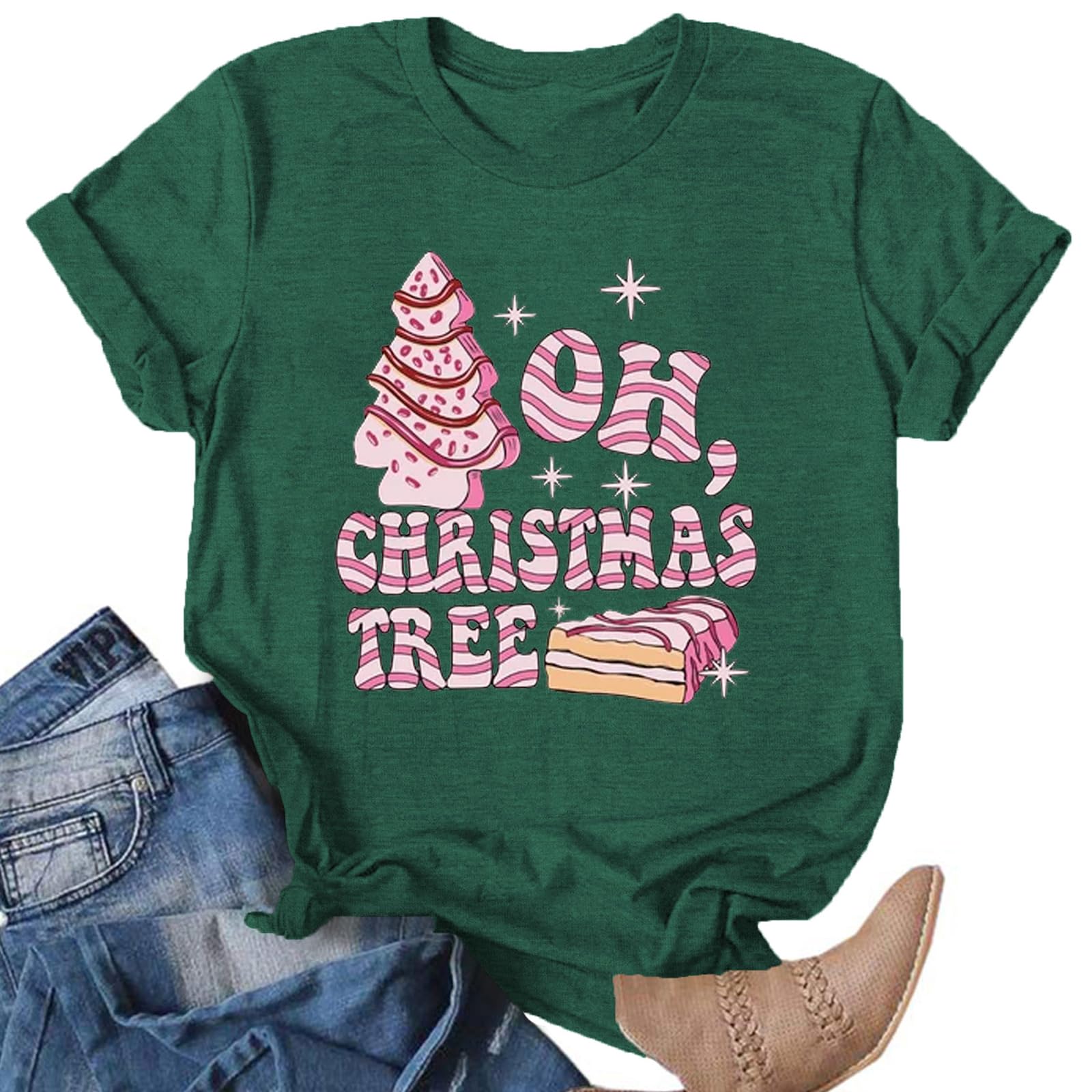 Christmas Shirts for Women:Merry Christmas T-Shirt Xmas Tree Casual Short Sleeve Tee Tops