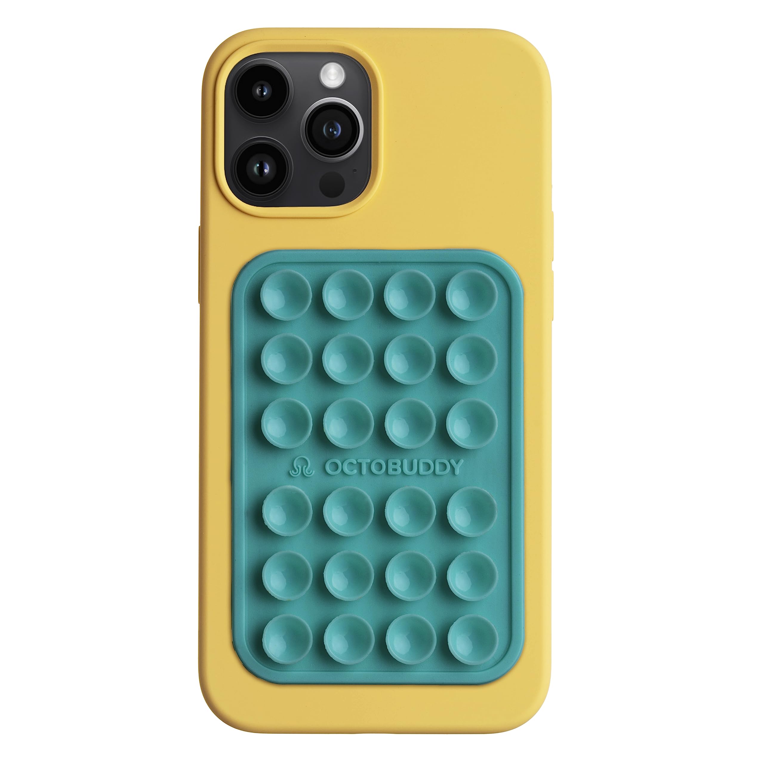 OCTOBUDDY Classic MAX - Silicone Suction Phone Case Adhesive Mount - Hands-Free, Strong Grip Holder for Selfies and Videos - iPhone and Android Compatible - 2.6″ x 3.9″, Baby Blue Jay