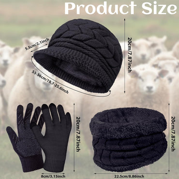 3-Pieces Winter Hat Gloves Scarf Set, Knit Warm Beanie Hat Neck Warmer Touch Screen Mittens for Women