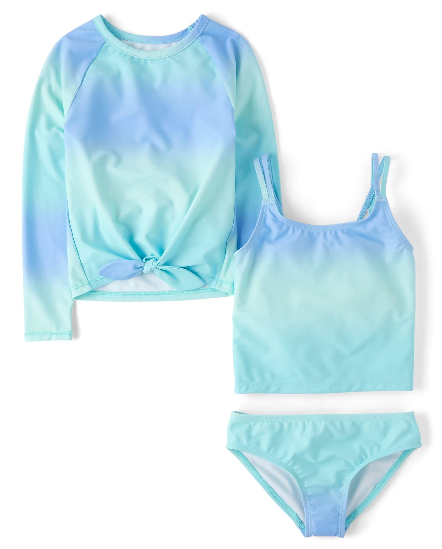 The Children's Place Girls' Long Sleeve Rashguard and Tankini Swimsuit, 3 Piece Set