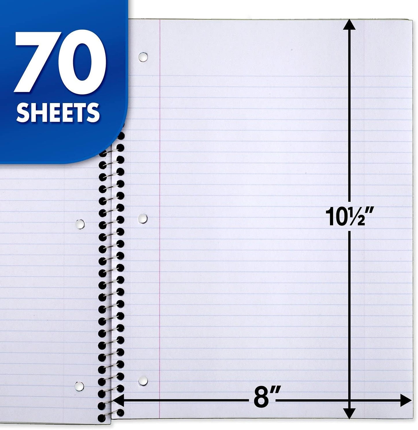 Mead Spiral Notebooks, 12 Pack, 1 Subject, College Ruled Paper, 7-1/2" x 10-1/2", 70 Sheets per Notebook, Color Will Vary (73703)