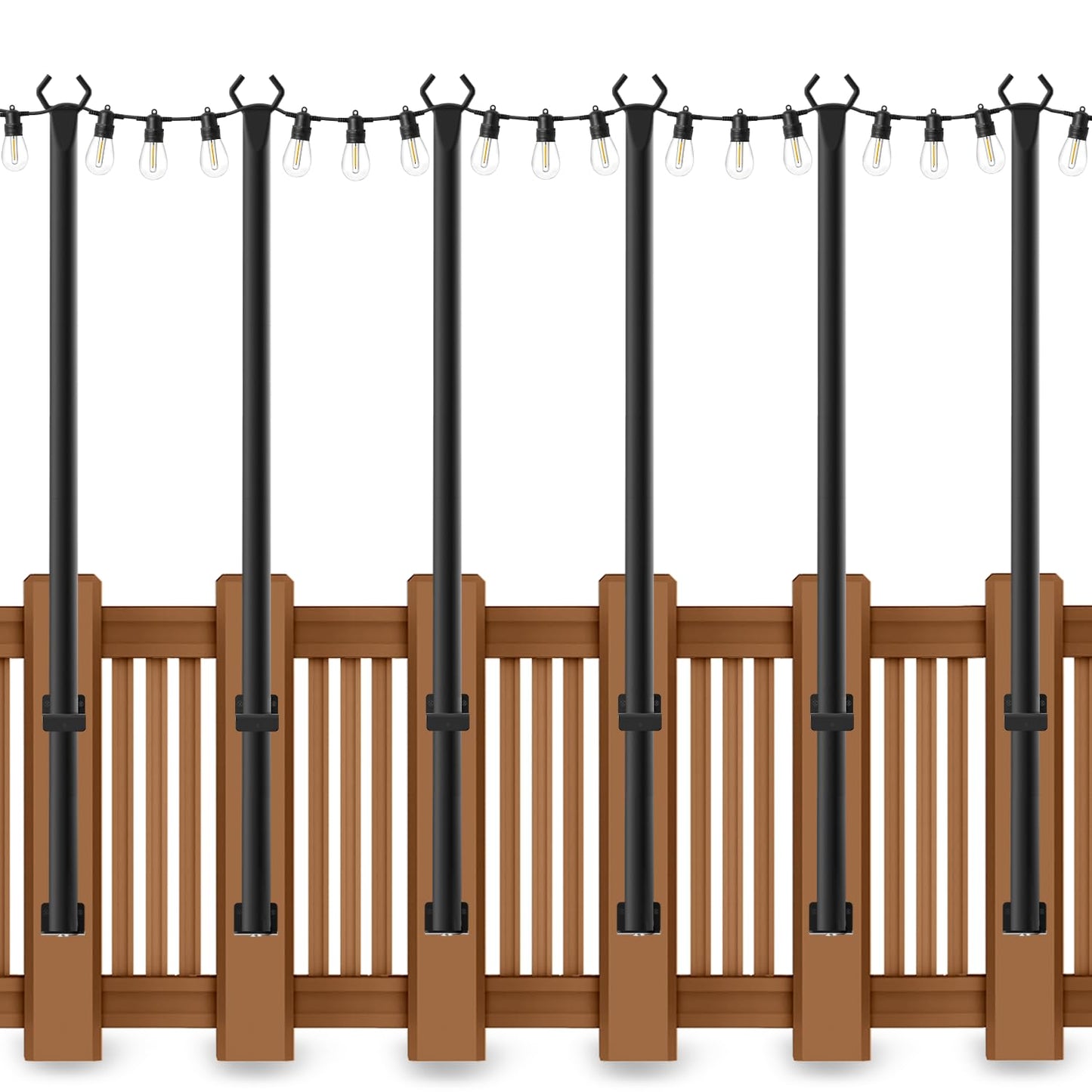 6 Pack String Light Poles, Outdoor String Light Pole 10 ft Forked Metal Light Pole with Adjustable Outdoor Light Stand, Deck, Backyard, Garden, Wedding, Rustproof and Sturdy with Hooks