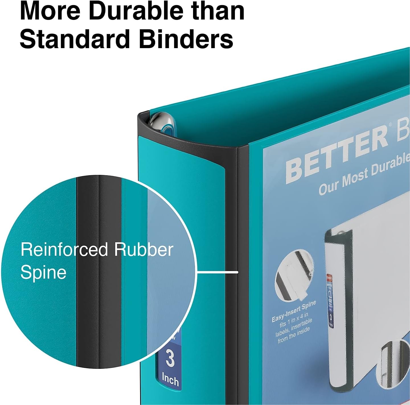 STAPLES 3 Inch BetterView Binder with D-Rings (Teal)