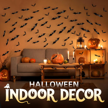 140Pcs Bats Halloween Decor, Spooky Halloween Party Supplies Stickers, 3D Bats Wall Decal, Cute Halloween Decorations Indoor for Bedroom, Bathroom, Home, Door, Window, Office