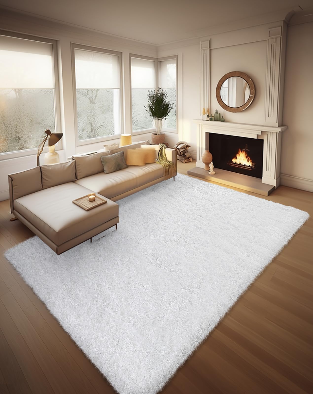 Ophanie Area Rugs for Bedroom Living Room, Grey Fluffy Fuzzy Shag Shaggy Soft Plush Carpet, 4x6 Indoor Floor Gray Rug for Kids Home Dorm Decor Aesthetic