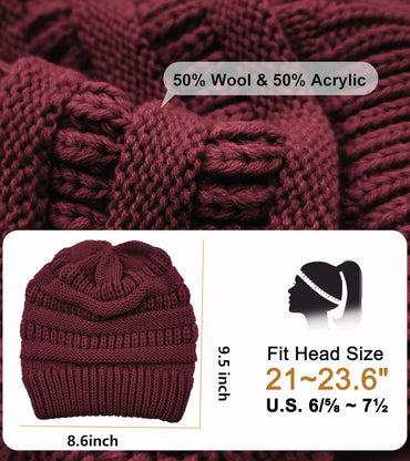 Cable Knit Slouchy Beanie for Women, Wool Winter Warm Womens Beanies, Trendy Oversized Slouch Hat Skull Ski Cap Hats