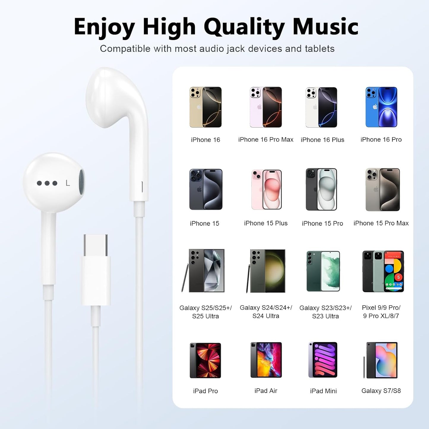 2 Pack USB C Headphones for iPhone 16 15, Type C Earphones with Microphone & Remote Control Noise Cancelling Wired Earbuds USB C for iPhone 16 15 Pro Max, iPad Pro, Galaxy S25 S24 Ultra, Pixel 9/8/7