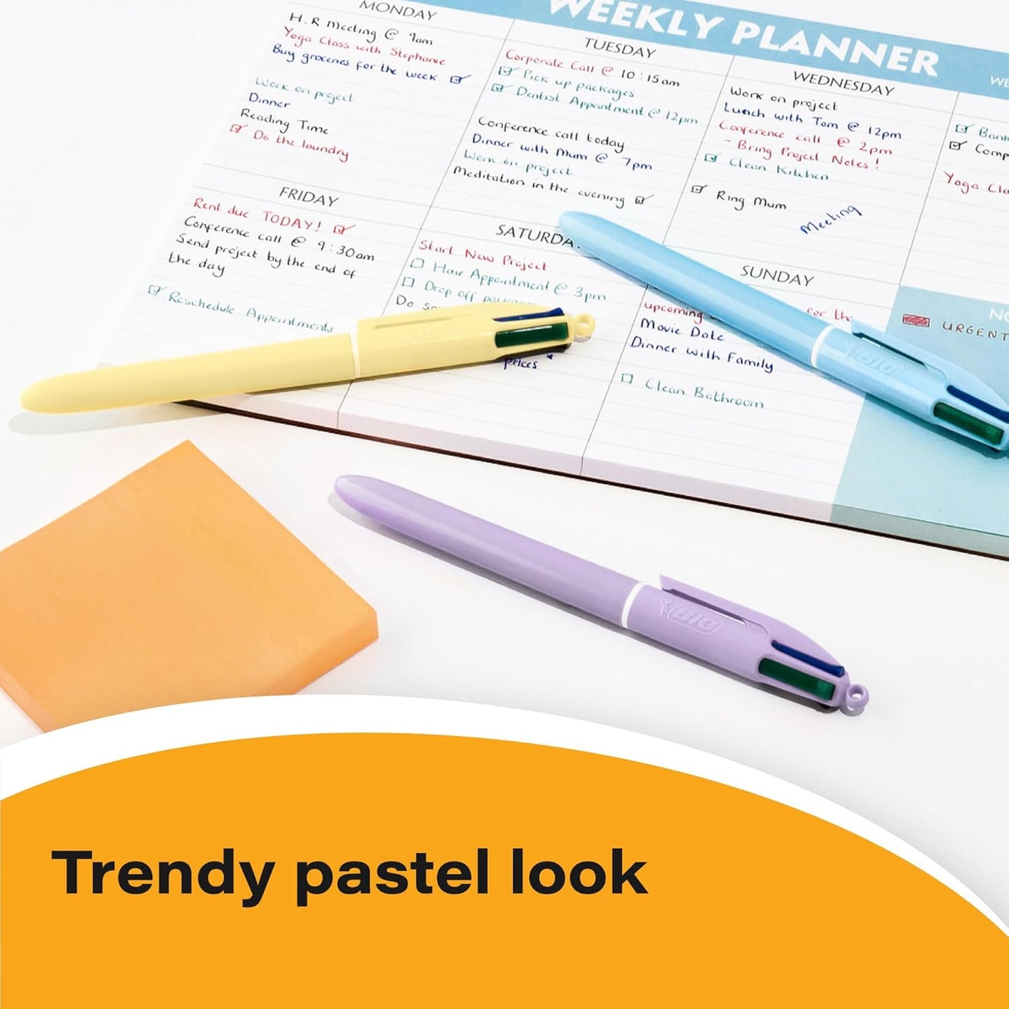 BIC 4 Color Pastel Ballpoint Pen with 1.0 mm Medium Point, Retractable, 12-Count Pack in Assorted Ink