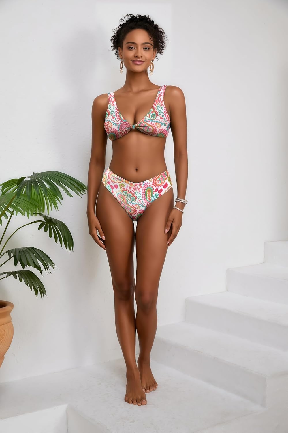 geluboao Bikini Sets for Women Cheeky High Waisted Kont Front Adjustable Two Piece Swimsuit