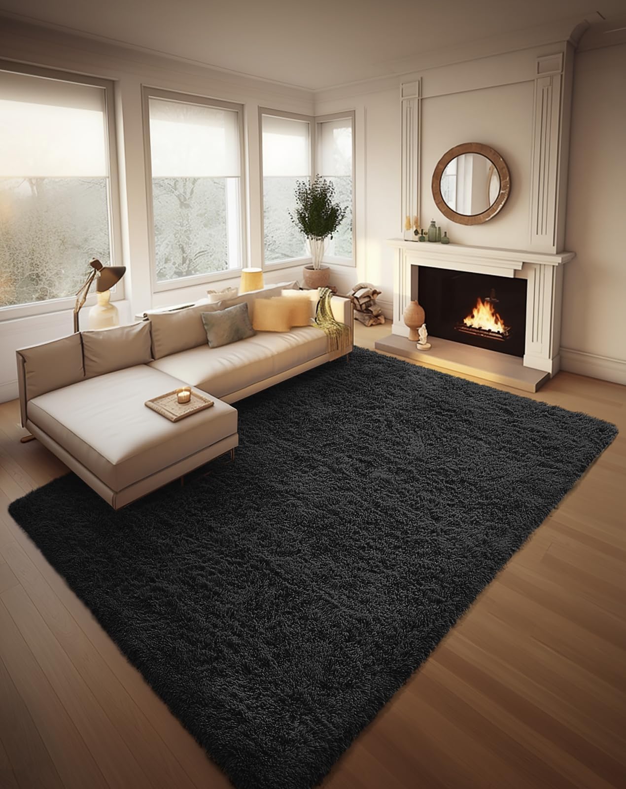Ophanie Area Rugs for Bedroom Living Room, Grey Fluffy Fuzzy Shag Shaggy Soft Plush Carpet, 4x6 Indoor Floor Gray Rug for Kids Home Dorm Decor Aesthetic
