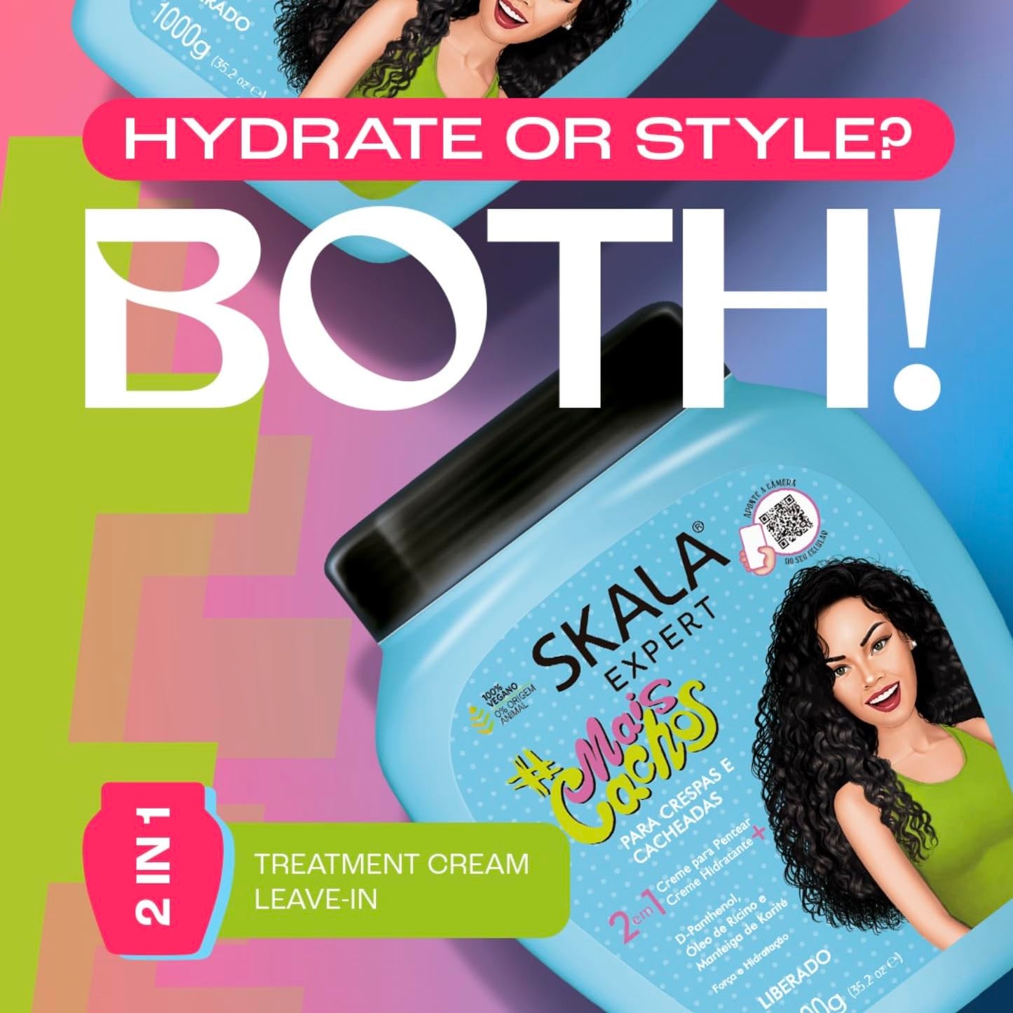 SKALA Mais Cachos for hair type 3ABC - 2 IN 1 Conditioning Treatment Cream & Cream To Comb 35.2oz, BLUE