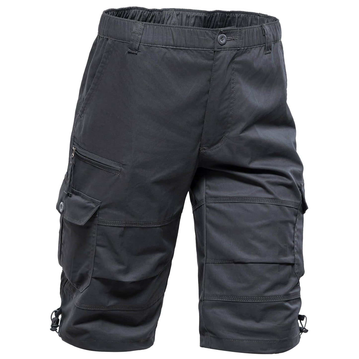 Mylldey Men's Cargo Shorts 3/4 Relaxed Fit Mens Running Shorts 7 Pockets Elastic Waist Cotton Hiking Shorts