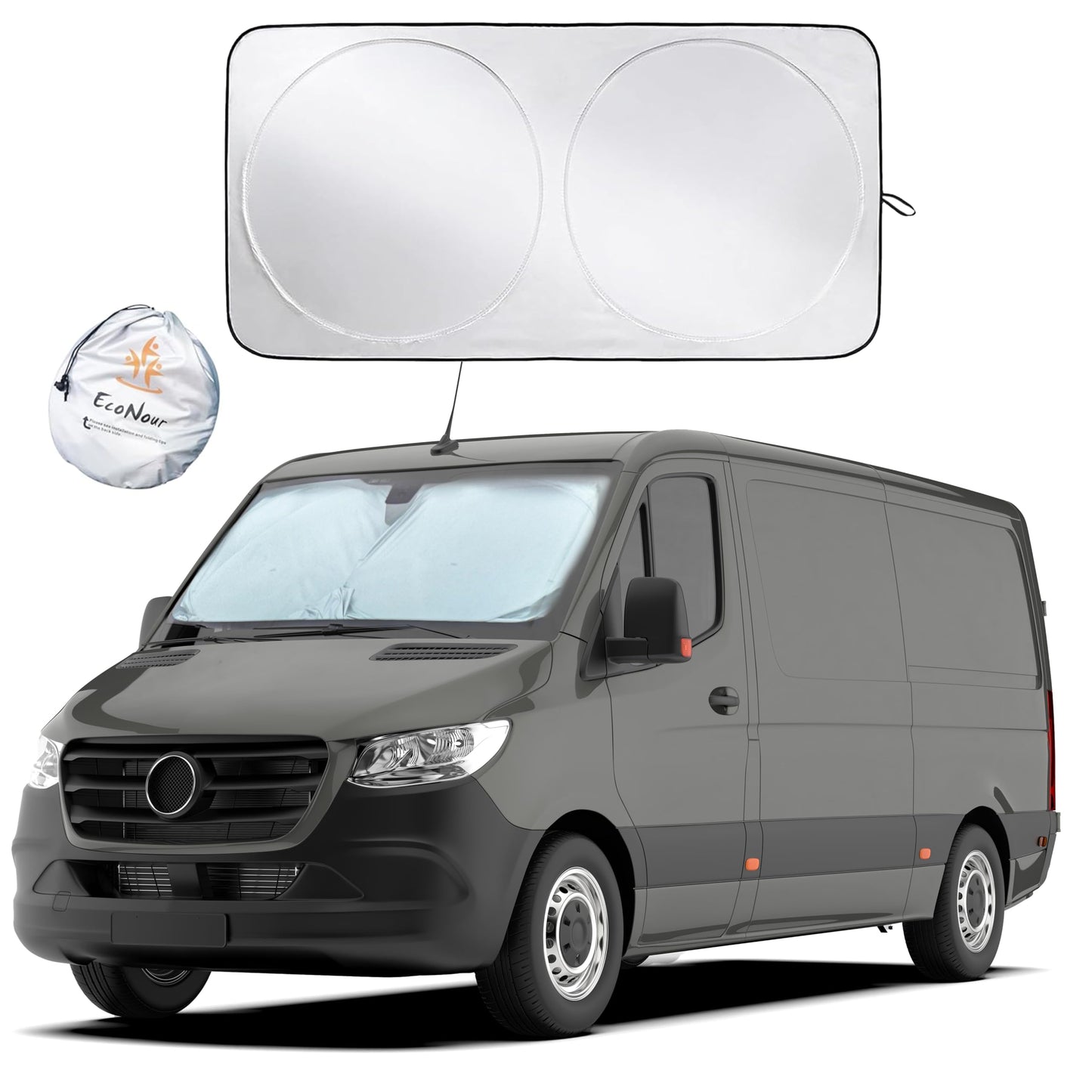 EcoNour Car Windshield Sunshade | Blocks 99% Heat & Keeps Interior Cool | Universal Fits Cars, SUVs, Trucks | Automotive Sun Screen, Visor & Car Accessories for Summer | Medium (64x32 Inches)