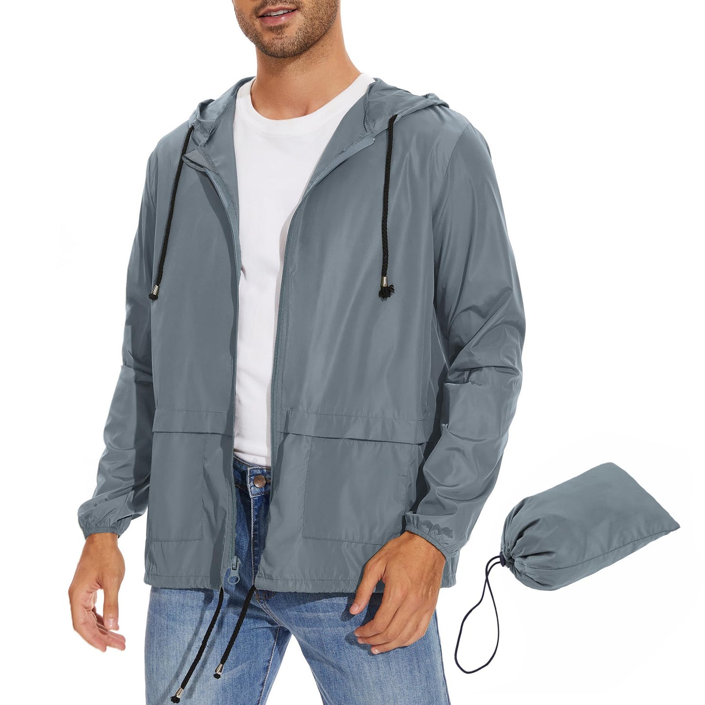 Zando Packable Mens Rain Jacket Lightweight Raincoat Waterproof with Hood Outdoor Windbreaker Jacket Travel Rain Jackets