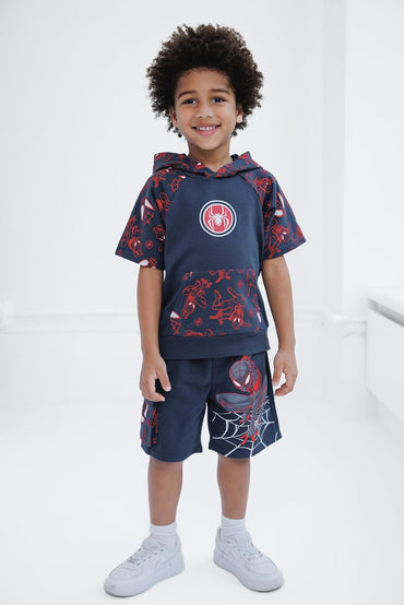 Marvel Spider-Man French Terry Pullover Hoodie and Shorts Toddler to Big Kid Sizes (2T - 18-20)