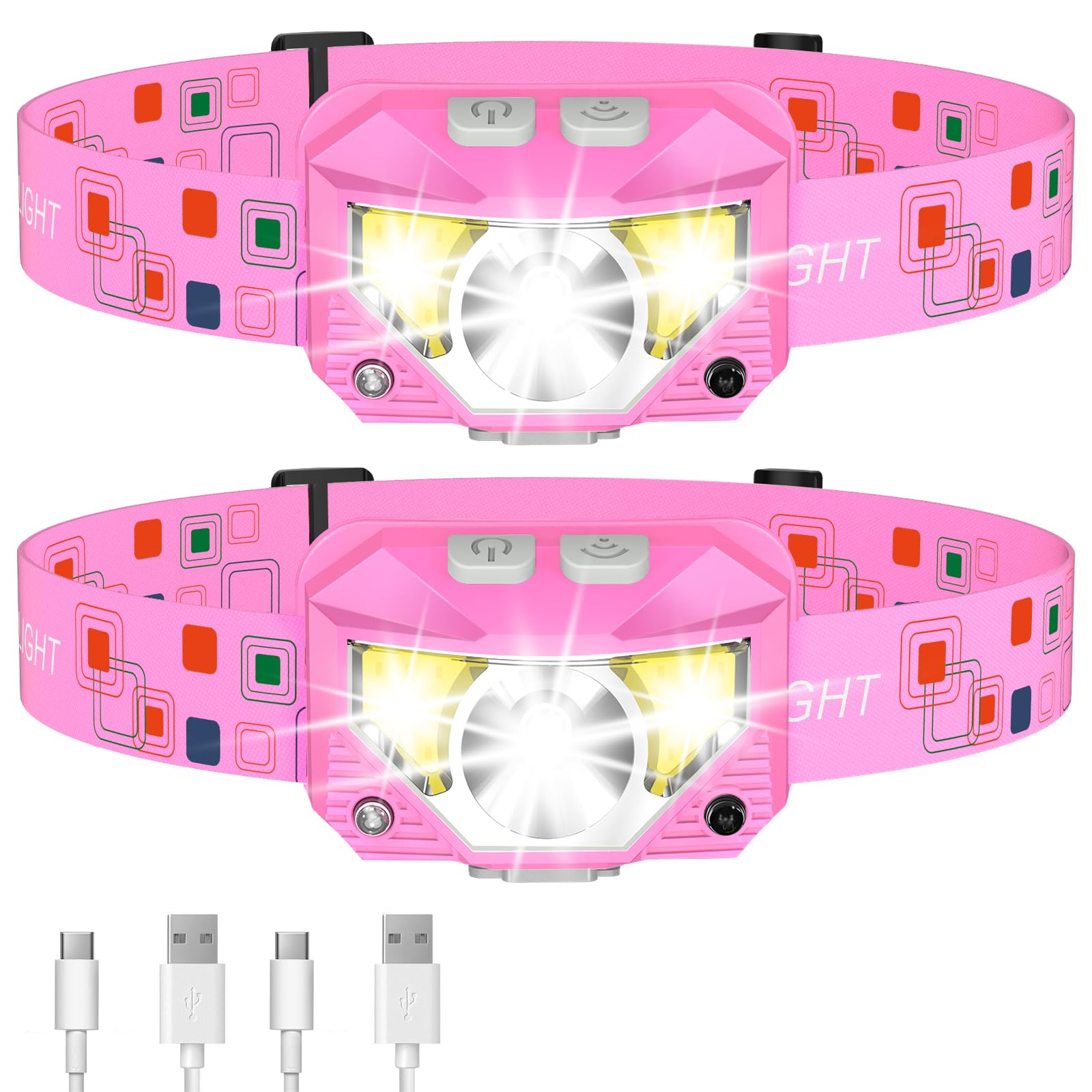 LHKNL Headlamp Flashlight, Lumen Ultra-Light Bright LED Rechargeable Headlight with White Red Light, 2-Pack Waterproof Motion Sensor Head Lamp,8 Modes for Outdoor Camping Running Hiking Fishing