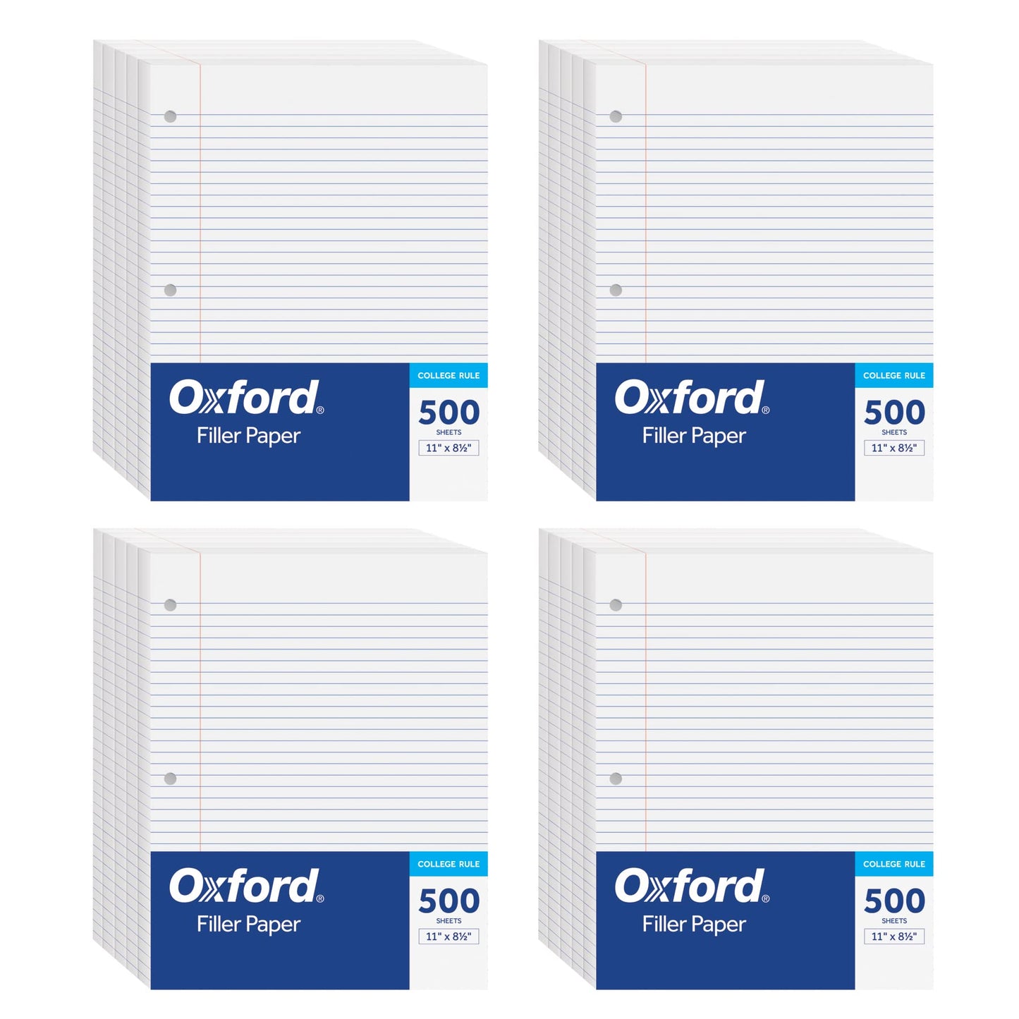 Oxford Loose Leaf Paper, 500 Sheets, College Rule Filler Notebook Paper, 8-1/2" x 11", 3-Hole Punched Fits 3-Ring Binders (62349)