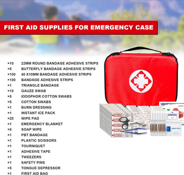 Travel-First Aid-Kit Car-Home 300PCS Survival-Kit Outdoor-Adventure - Small Portable Red Emergency Essential Sets Office Hiking Camping Business Public Must Have First Aid Gear Equipment 1st Aid